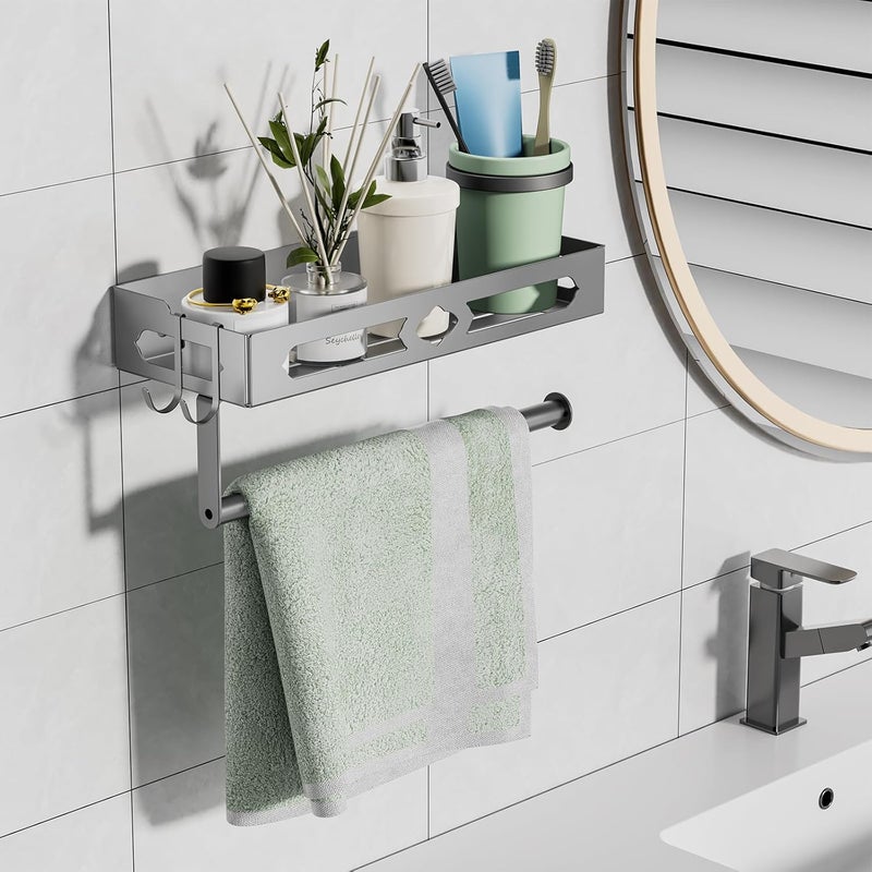 GAGUIUP Stylish Kitchen Paper Towel Holder with Shelf - Adhesive Hand Towel Holder for Bathroom Wall Mount, Rust-Resistant Matte Grey Finish for RV Toilet Paper Holder Rack, Easy One-Handed Operation Design - Image 2